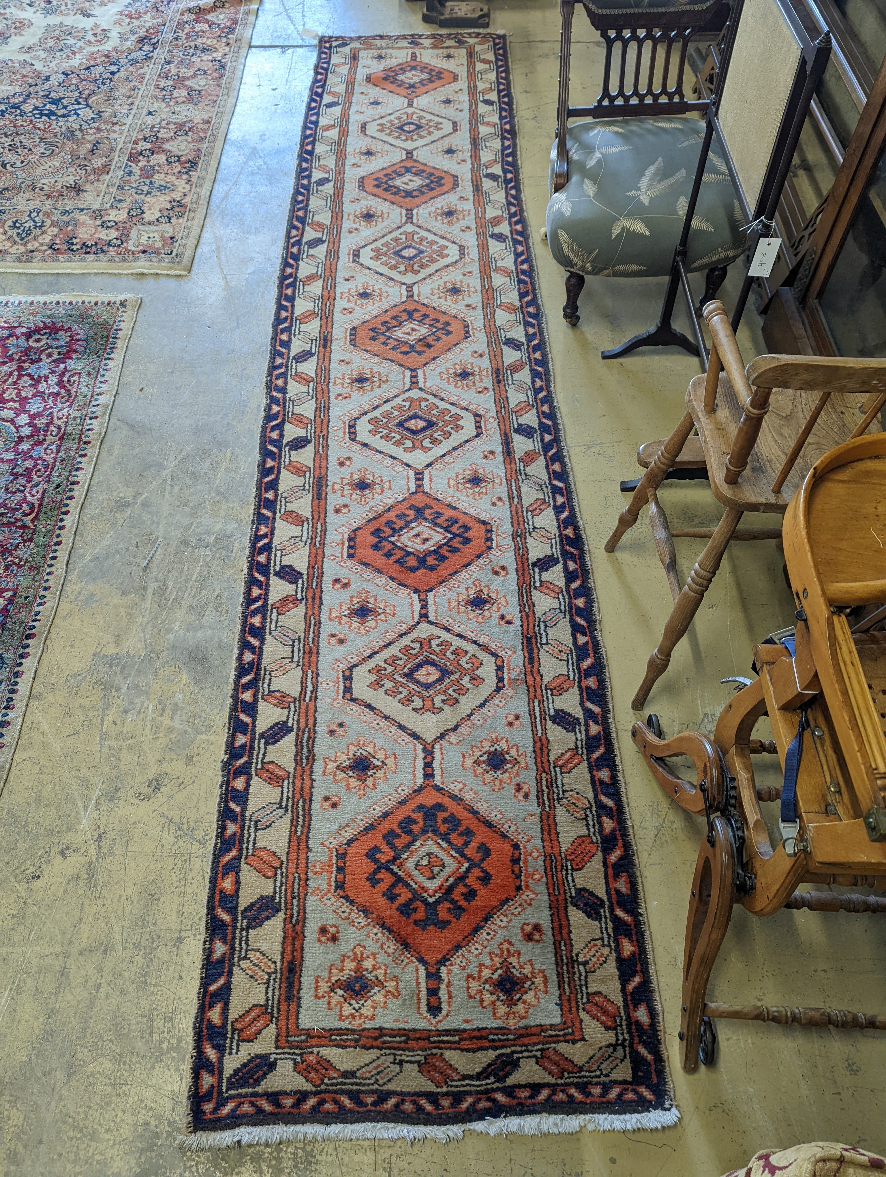 A Hamadan ivory ground runner, 360 x 74cm